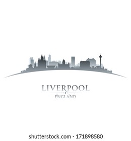 Liverpool England city skyline silhouette. Vector illustration