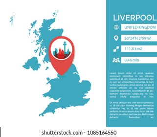 Liverpool infographics template. Modern city data statistic isolated illustration
