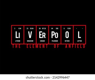 Liverpool - Periodic Table of Elements on black background in vector illustration. For periodic table poster, photo album, photo overlays, wall art, and t-shirts.