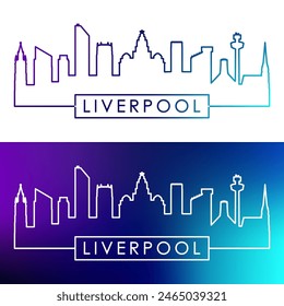 Liverpool skyline. Colorful linear style. Single line. Editable vector file.