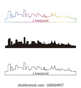 Liverpool skyline linear style with rainbow in editable vector file