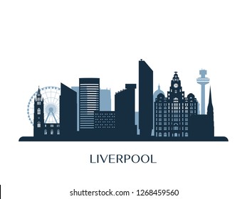 Liverpool skyline, monochrome silhouette. Vector illustration.