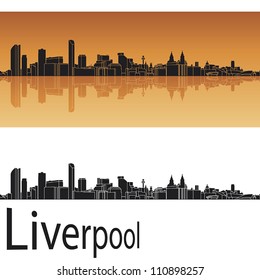 Liverpool skyline in orange background in editable vector file
