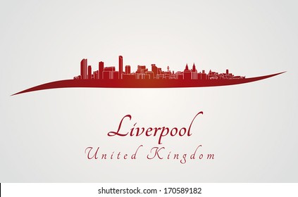 Liverpool skyline in red and gray background in editable vector file