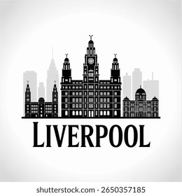 Liverpool Skyline Silhouette — Historic British Maritime City Vector Illustration