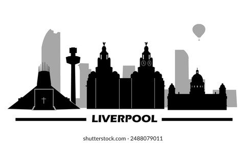 Liverpool skyline travel poster. Art flat graphic illustration