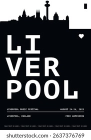 Liverpool typography minimalist vector poster for national event, cultural or music festival, public holiday layout. Brochure, leaflet, flyer, presentation image template for England, UK city