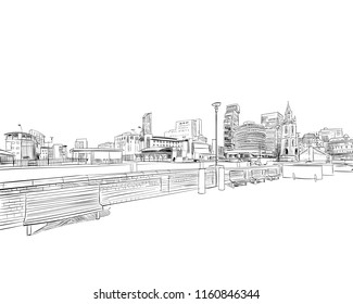 Liverpool.England. United Kingdom of Great Britain. Urban sketch. Hand drawn vector illustration