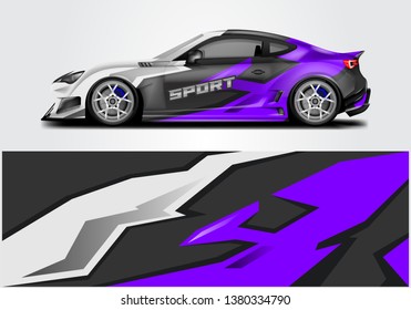 Livery decal car vector , supercar, rally, drift . Graphic abstract stripe racing background . File ready to print and editable . 