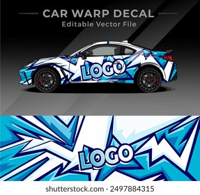Livery Decal Car Wrap Design Vector with Blue White Combine Color . Editable Vector Sticker