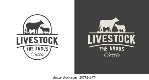 livestock the angus cattle vintage logo template