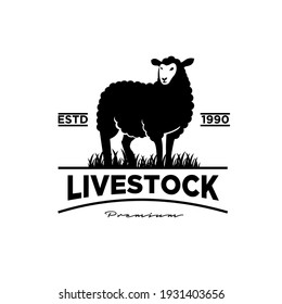 livestock big sheep farm badge minimal premium black logo vector illustration isolated background