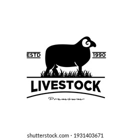 livestock big sheep farm badge minimal premium black logo vector illustration isolated background