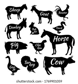 Set Butchery Logo Farm Animals Silhouettes Stock Vector (Royalty Free ...