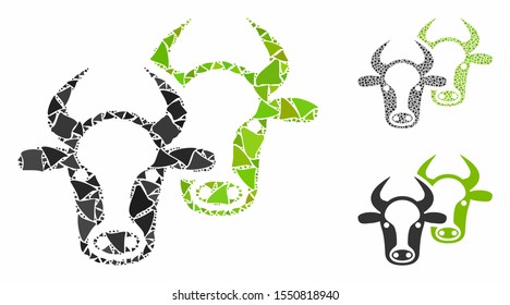 Livestock composition of joggly items in different sizes and color hues, based on livestock icon. Vector rugged items are composed into collage. Livestock icons collage with dotted pattern.
