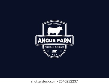 Vetor de logotipo do rancho de pecuária de vaca pecuária. Símbolo do emblema do emblema do vintage do gado angus. Ilustração do vetor do logotipo da fazenda de gado.