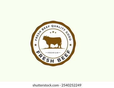 Vetor de logotipo do rancho de pecuária de vaca pecuária. Símbolo do emblema do emblema do vintage do gado angus. Ilustração do vetor do logotipo da fazenda de gado.