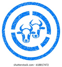 Livestock Diagram grainy textured icon inside circle for overlay watermark stamps. Flat symbol with dirty texture. Circled vector blue rubber seal stamp with grunge design.