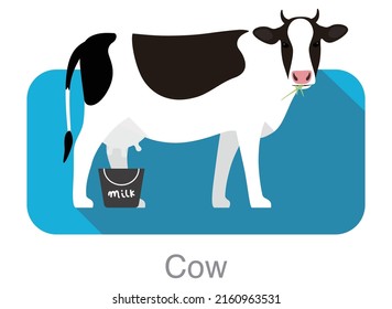 Livestock, Farm Animal Icon, Cow Eating Grass, Vector Illustration