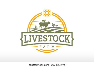 Livestock Farm Land Agriculture Logo Design Vector Icon Symbol Illustration.