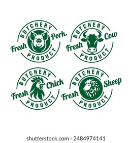 livestock farm set badge stamp vintage logo vector illustration