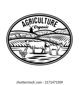 Livestock farming design with farm animals badge