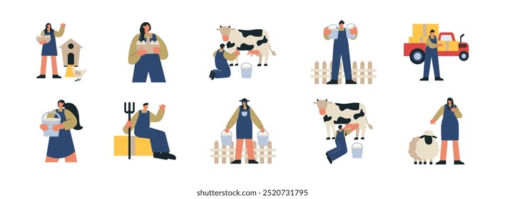 Livestock flat illustration set. Include of livestock, farm, agriculture, cattle, and farming. Vector illustration isolated