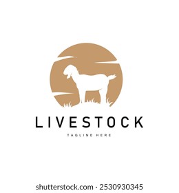 Livestock Goat Logo, Simple Farming Silhouette Design Product Brand Templet Illustration