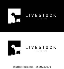 Livestock Goat Logo, Simple Farming Silhouette Design Product Brand Templet Illustration