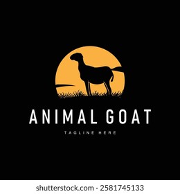 Livestock Goat Logo, Simple Farming Silhouette Design Product Brand Templet Illustration