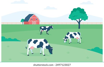 Livestock Grazing, Cows Eating Grass