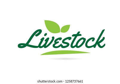 Livestock hand written word text for typography design in green color with leaf  Can be used for a logo or icon