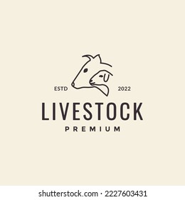 livestock head cow and goat continuous line logo design