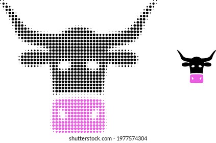 Livestock head halftone dotted icon illustration. Halftone array contains round pixels. Vector illustration of livestock head icon on a white background. Flat abstraction for livestock head pictogram.