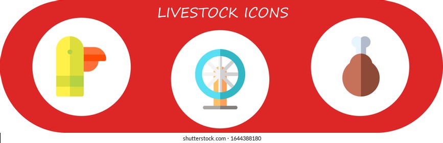 livestock icon set. 3 flat livestock icons. Included duck, hamster, chicken icons