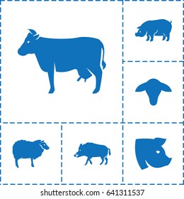 Livestock icon. set of 6 livestock filled icons such as goat, hog, cow, sheep