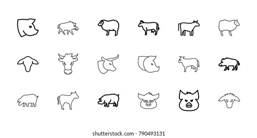 Livestock icons. set of 18 editable outline livestock icons: cow, goat, hog, pig