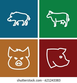 Livestock icons set. set of 4 livestock outline icons such as hog, pig
