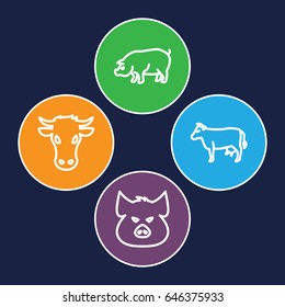 Livestock icons set. set of 4 livestock outline icons such as cow