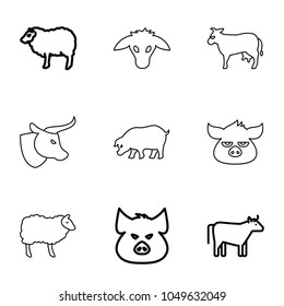 Livestock icons. set of 9 editable outline livestock icons such as cow, pig, sheep