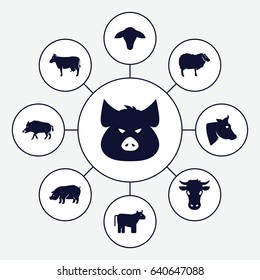 Livestock icons set. set of 9 livestock filled icons such as cow, goat, hog, pig