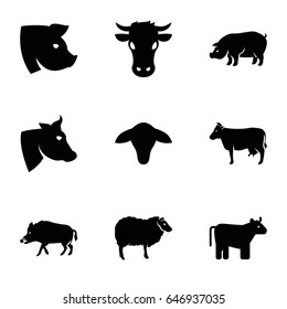 Livestock icons set. set of 9 livestock filled icons such as cow, goat, hog, sheep