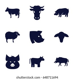 Livestock icons set. set of 9 livestock filled icons such as cow, goat, hog, pig