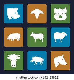 Livestock icons set. set of 9 livestock filled icons such as goat, cow, hog, pig