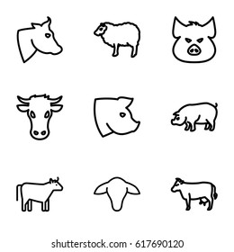 Livestock icons set. set of 9 livestock outline icons such as cow, pig, sheep