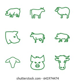 Livestock icons set. set of 9 livestock outline icons such as cow, hog, pig, sheep