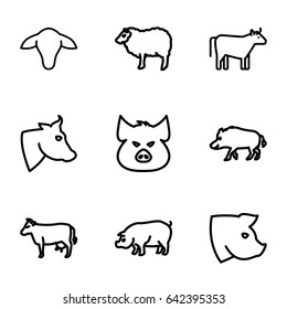 Livestock icons set. set of 9 livestock outline icons such as hog, pig, cow, sheep