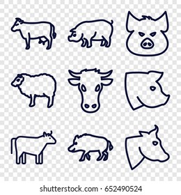 Livestock icons set. set of 9 livestock outline icons such as cow, hog, pig