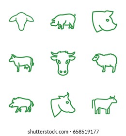 Livestock icons set. set of 9 livestock outline icons such as cow, hog, sheep, pig