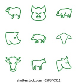 Livestock icons set. set of 9 livestock outline icons such as cow, hog, pig, sheep